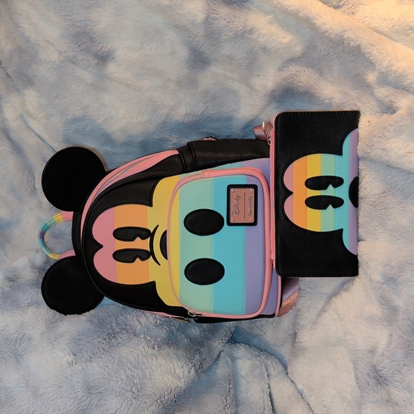 Loungefly Handbags - Disney Rainbow Mickey Mouse Pastel Backpack and Wallet Set